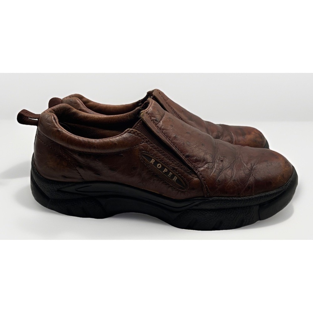 Roper Performance‎ Shoes Leather Brown Ostrich Embossed Slip on Loafers ~ Sz 8